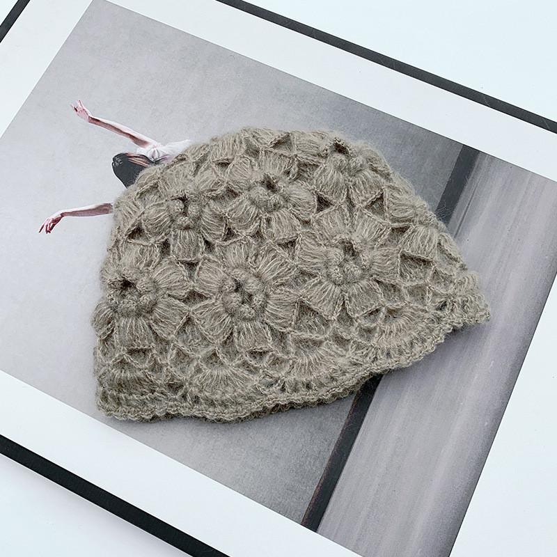 

Knitted Hat Women Autumn Winter Handmade Pattern Spring Breathable Warm Cap For Casual Wear хаки