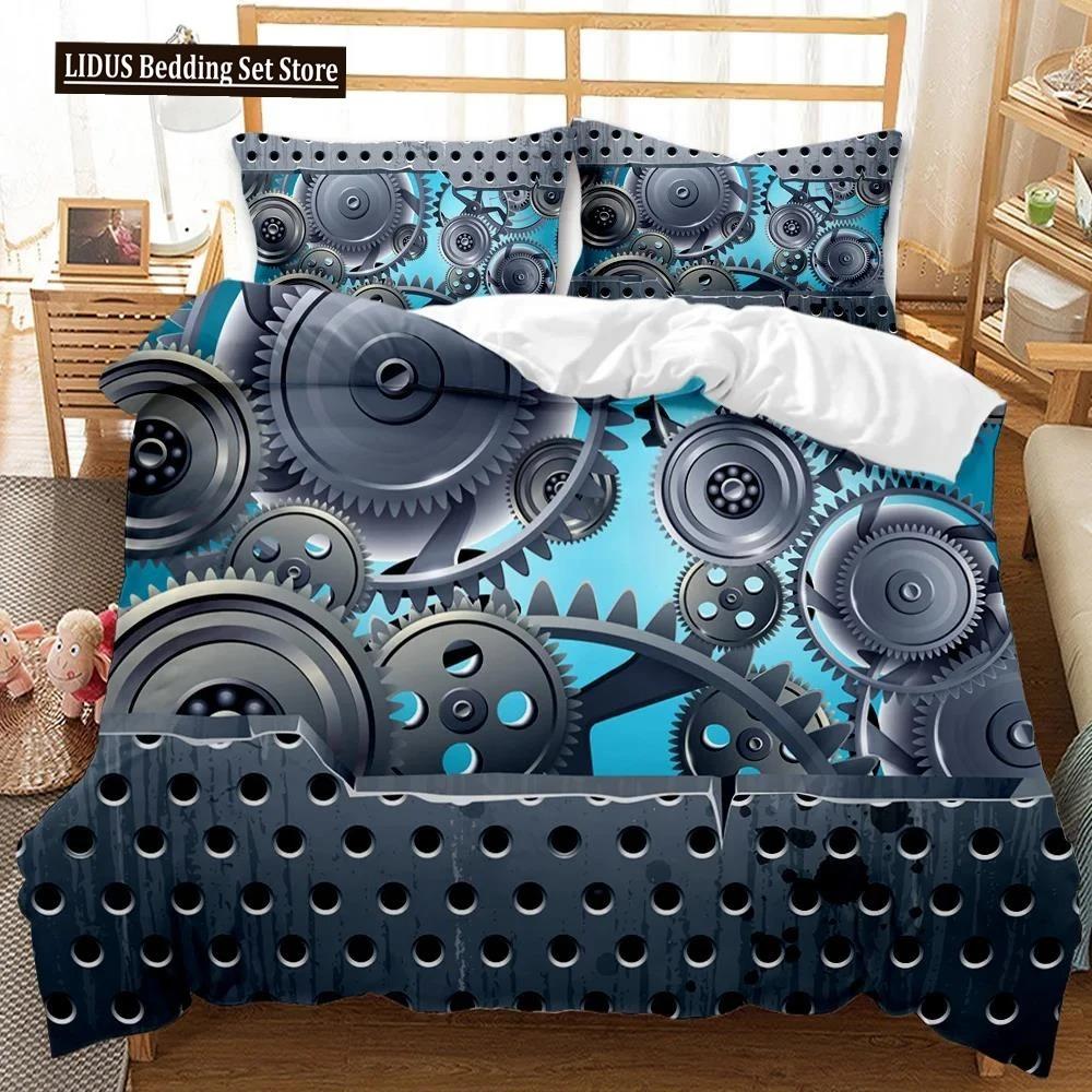Mechanical Gear Duvet Cover Set Steampunk Style Bedding Set Clocks Polyester Comforter Cover Men Mechanical Device Bedclothes