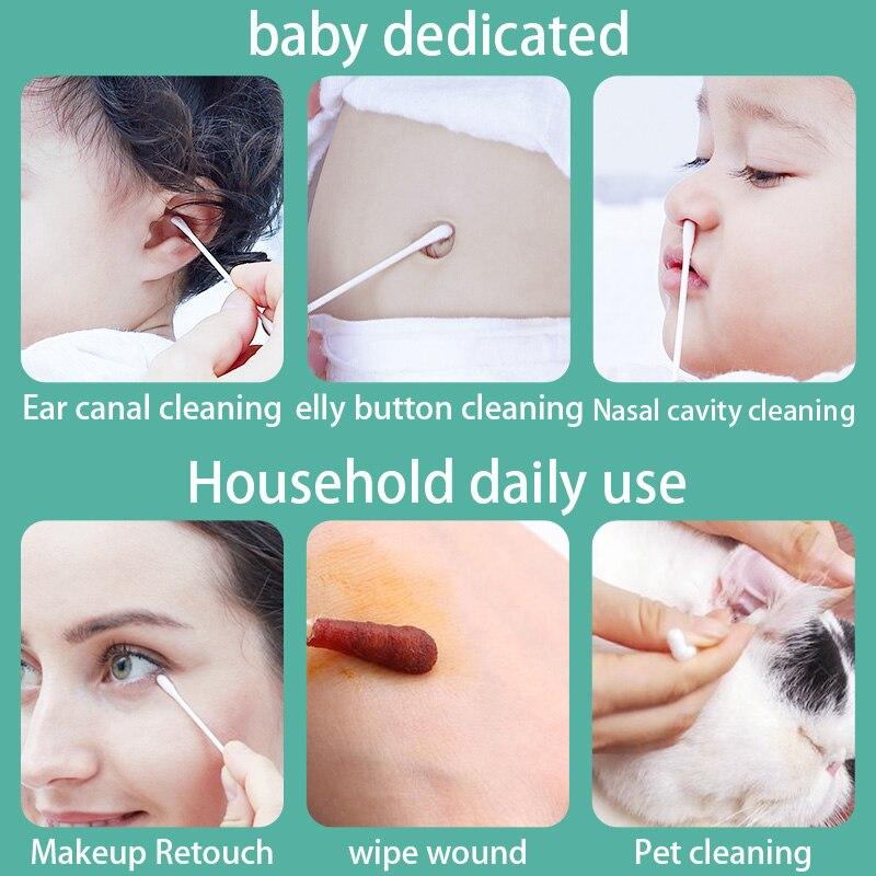200PCS Organic Baby Cotton Swabs Paper Sticks Cotton Buds for Baby Ear Nose Clean Ultra Safe Hypo-allergenic Biodegradable