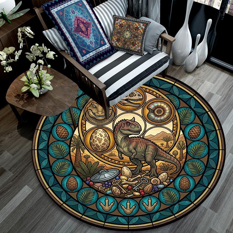 Dinosaur Fossil Glass Round Area Rug Under Office Chairs Bedroom Living Room Home Decor