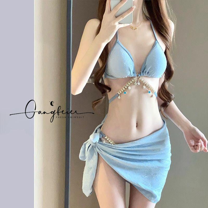 Mermaid Diamond Chain Strappy Triangle Bikini Set – Sexy European American Style for Vacation Swimwear