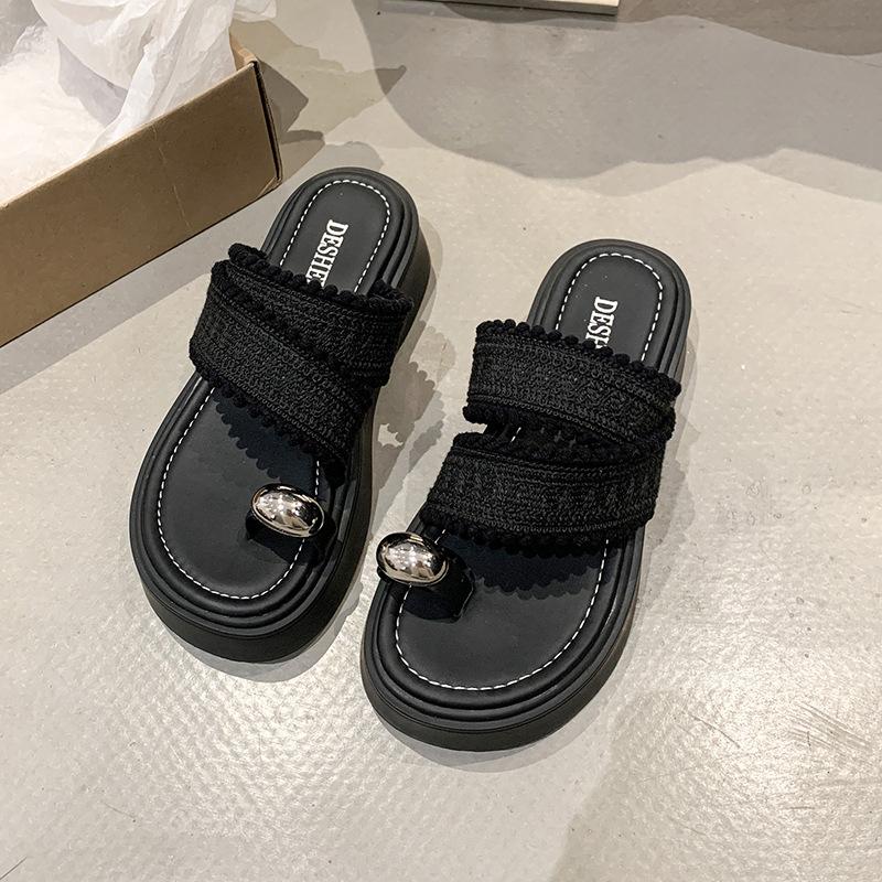 

Summer new color matching flat slippers women s outer slippers cool slippers muffin heel women s shoes 35