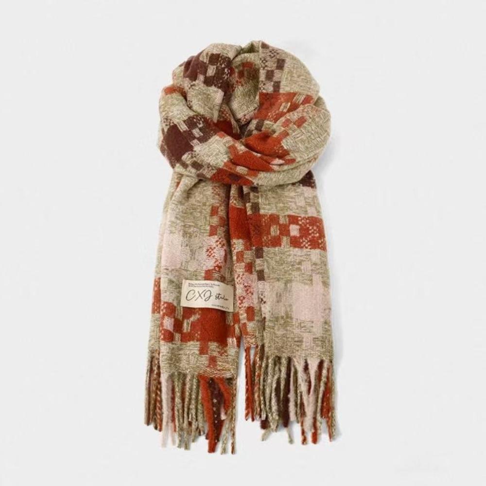 Black And White Plaid Printed Scarf Women'S Autumn And Winter Polyester Fiber Scarf Fashionable And Versatile Warm Neck Shawl
