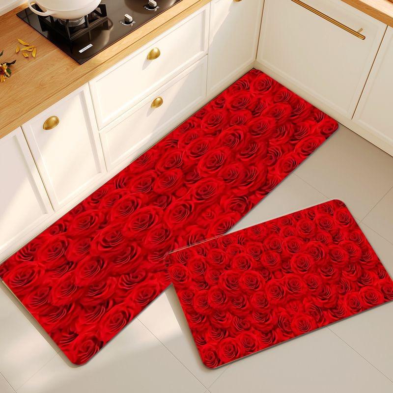 1PC Rose Arts Pattern Living Room Rugs Kitchen Rugs Non-Slip Home Door Mats Pop Arts Bath Mat Carpet for Home Sink Laundry Decor