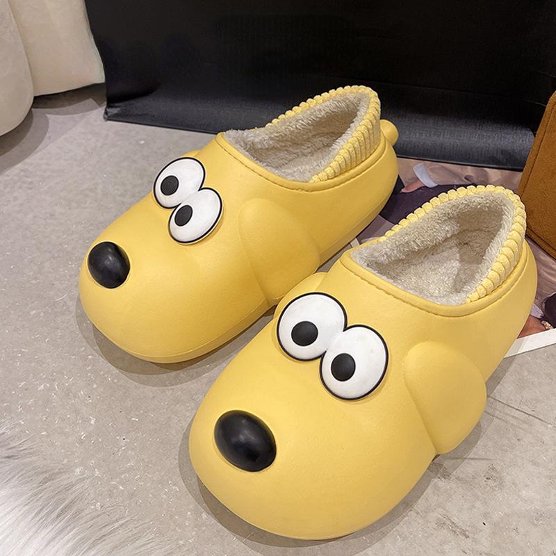 Neue Baumwollpantoffeln Damen Winter Haus Fell Warm Baumwolle Niedlich Lieblich Cartoon Hund Hausschuhe Paar Dicksohlige Rutschfeste Pantoffeln