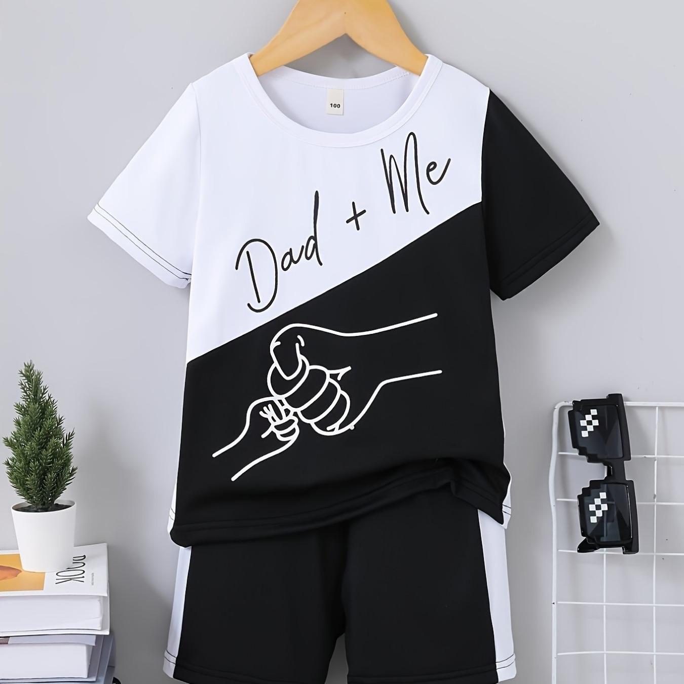 

Чоловіча футболка з коротким рукавом та шорти Dad+Me з принтом Велика рука Маленька рука Чорно-білі вставки Контрастний колір 13-14Y
