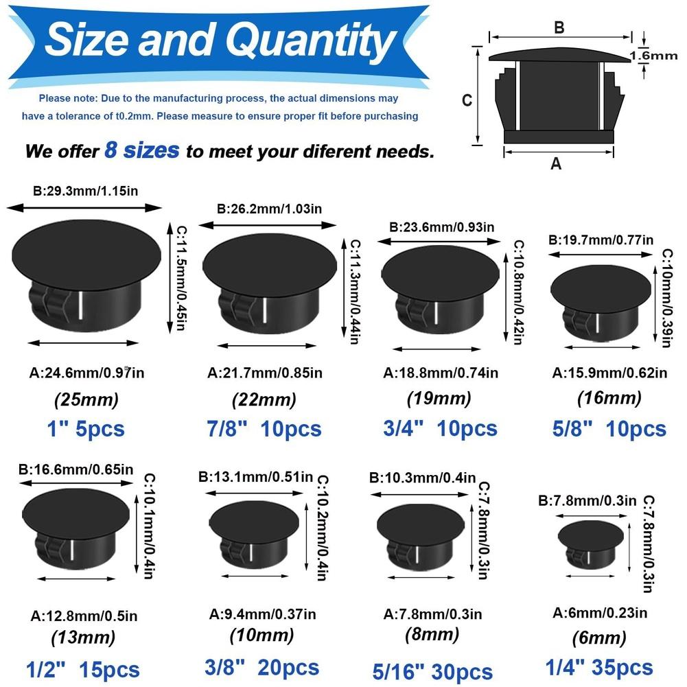 135Pcs Black Plastic Hole Snap-in Furniture Button Covers 8 Sizes Nylon Push-in Blockage Car Original Accessories