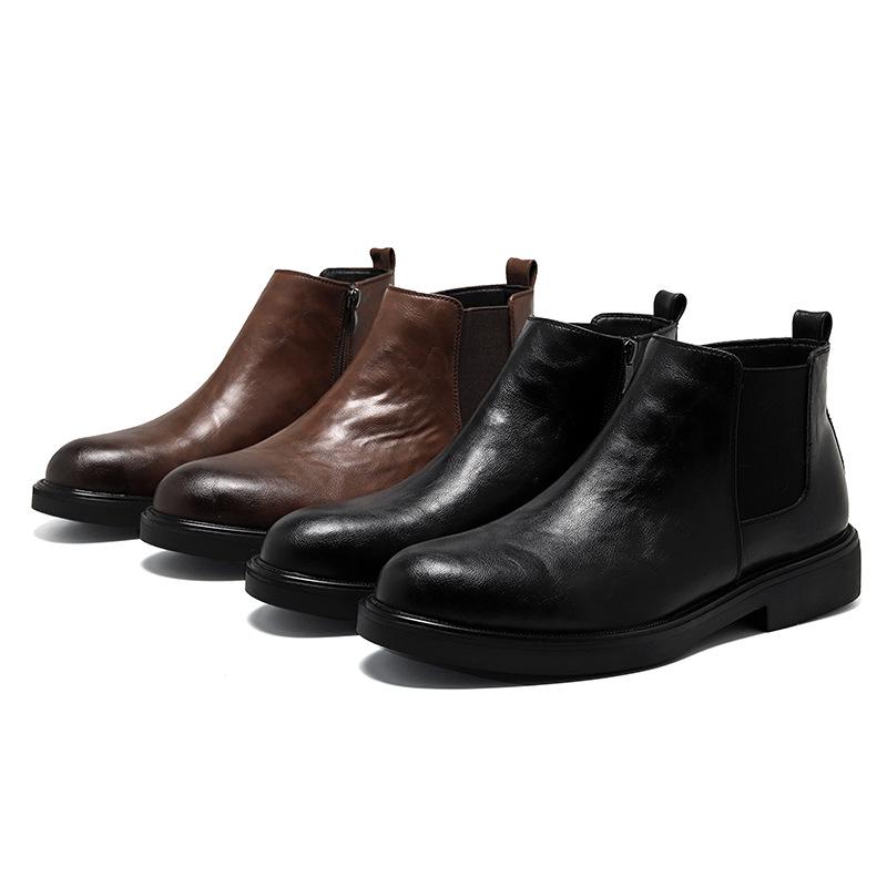 Chelsea Boots Herren Britischer Stil Low-Top Martin Stiefel Lederschuhe Herren Business Casual Spitz Kurze Stiefel 85711-J