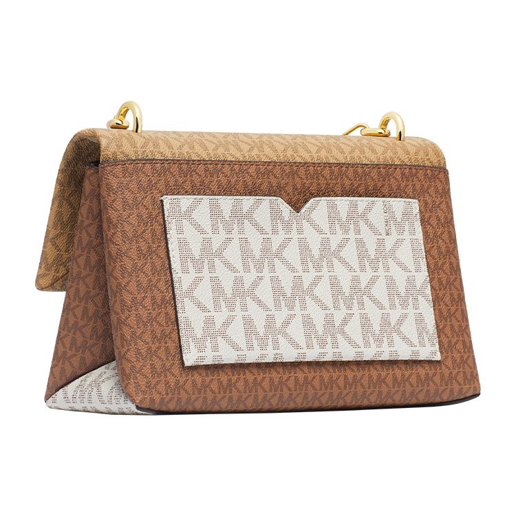Michael Kors MK Hamilton Monogram Commuter Fashion Design Leather Tote Bag Small Women handbags Vanilla-White Acorn-Brown 35F1GHMS1B-150