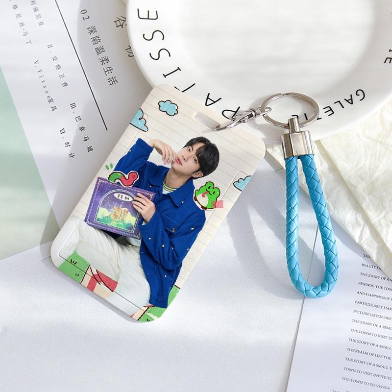 BTS Sliding Photocard Holder, Protective ID Badge Card Case with Braided Keychain Strap, Student Campus Bus Meal Card Protector Merch for ARMY