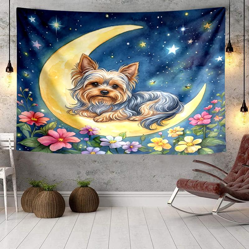 Cherry Blossom Yorkie Tapestry Room Decoration Wall Hanging for Living Room Bedroom, dormitory, Birthday and Christmas gifts