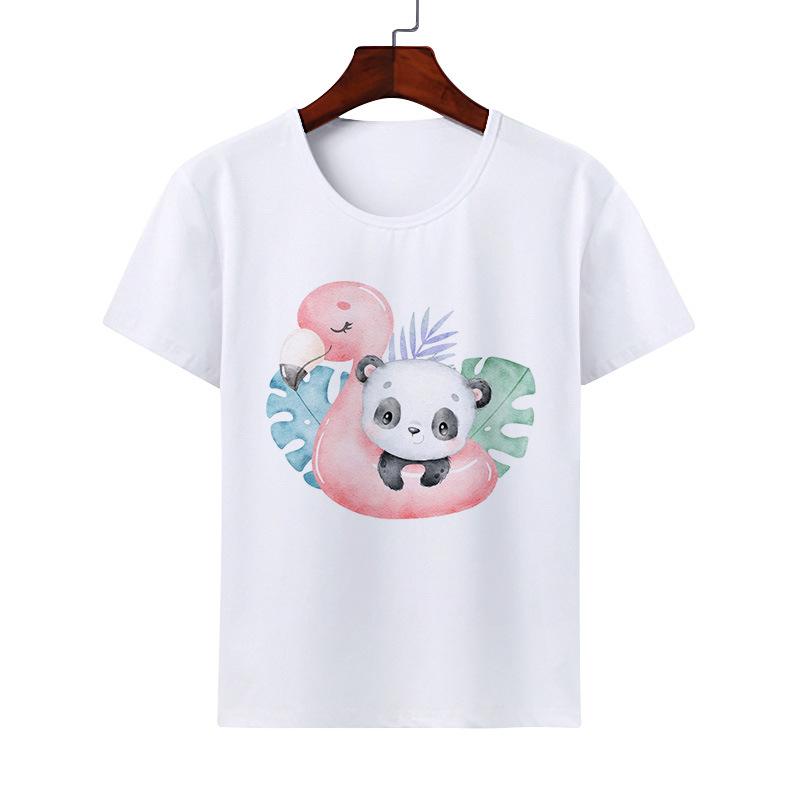 Cute Giant Panda Cartoon Tshirt for Boy Girl Summer round Neck Modal Cat Short Sleeve ParentChild Top Kids Clothing
