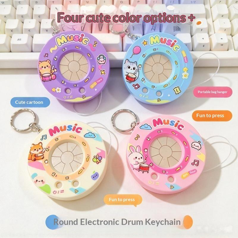 Mini Electronic Drum Keychain Portable Recordable Musical Toy Cute Cartoon Pendant Kids Backpack Bag Decor Stress-Relief Gift