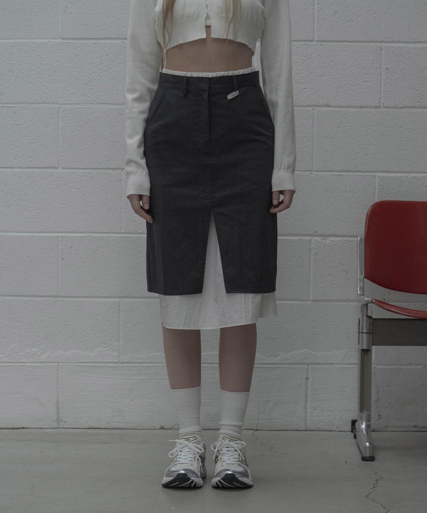 Mosyupamosyu Two-Way Layered Slit Skirt [Charcoal]
