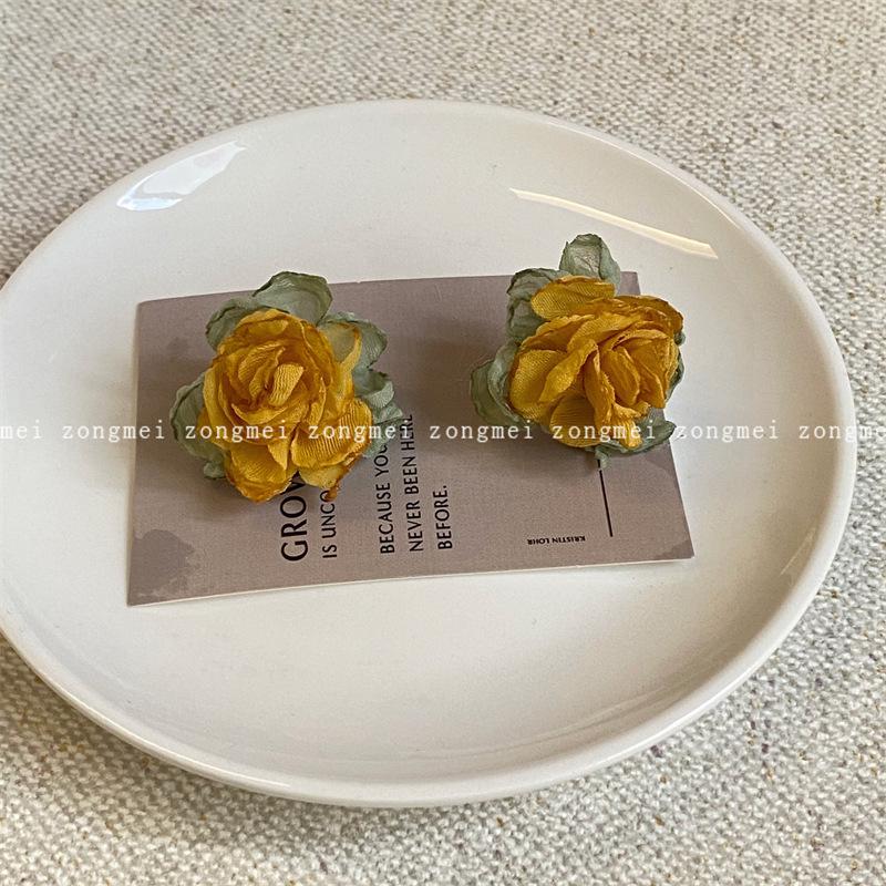 

Gradient Pink Chiffon Camellia Earrings: French Holiday Flower Studs, No Piercing Needed