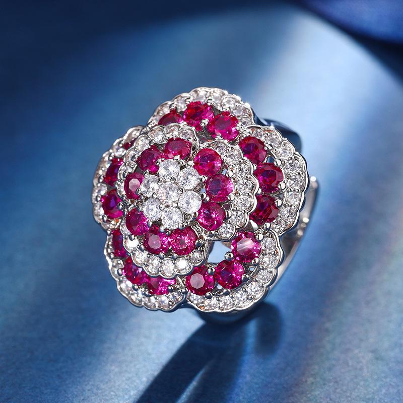 Autumn And Winter Jewelry Copper Bottom Gold-Plated Simulation Red Corundum Rose Temperament Light Luxury Suit Women