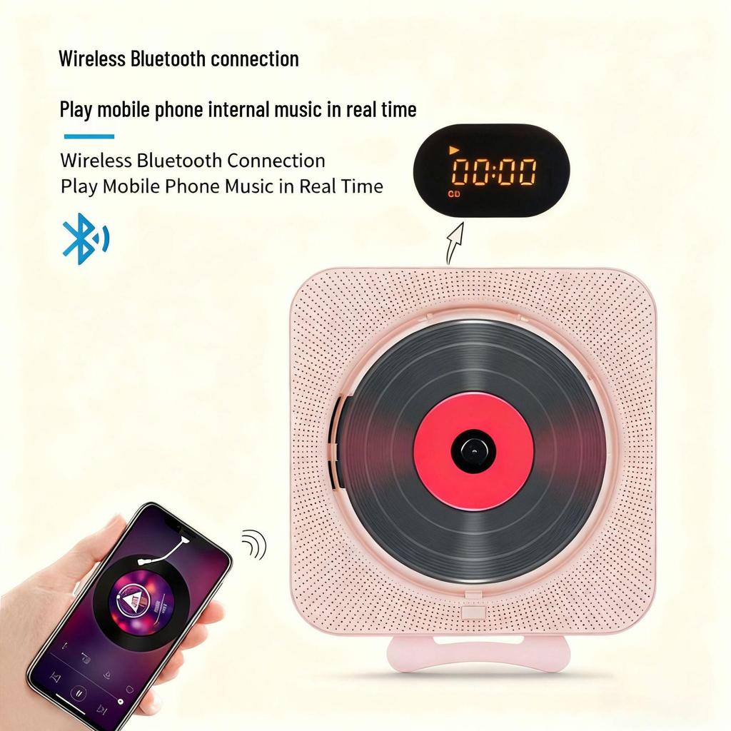 Portable Wall-Mounted Bluetooth CD Player with Dual Speakers for Students