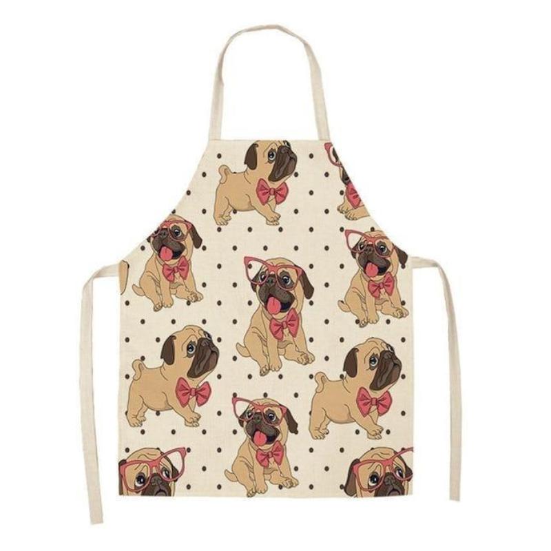 Aprons Cute Dog Printed Cotton Linen Kitchen Apron