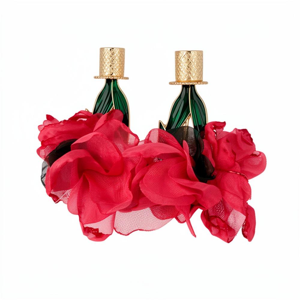Exaggerated Long Flower Earrings Yellow / Rose Red Dangle Earrings Ear Studs  Garden