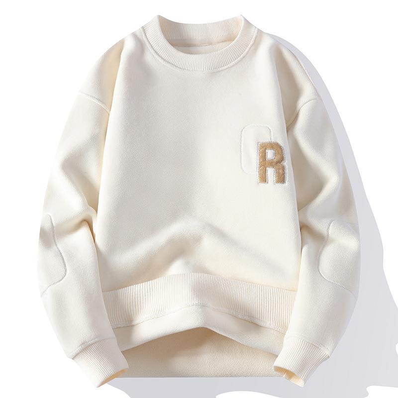 New Round Neck Sweatshirt for Men Loose Double-sided Velvet Plush Thickened Pullover Jacket