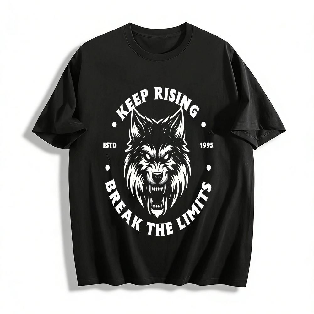 Fierce Wolf Head Print Trendy Casual Crew Neck Short Sleeve T-Shirt Pure cotton T-shirt XXS