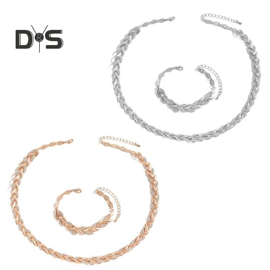 2 Adet/Set Kadın Takı Seti Yaprak Şekli Zirkon Kakmalı Ayarlanabilir Uzunluk Kolye Bileklik Seti Parti Düğün Dekoru