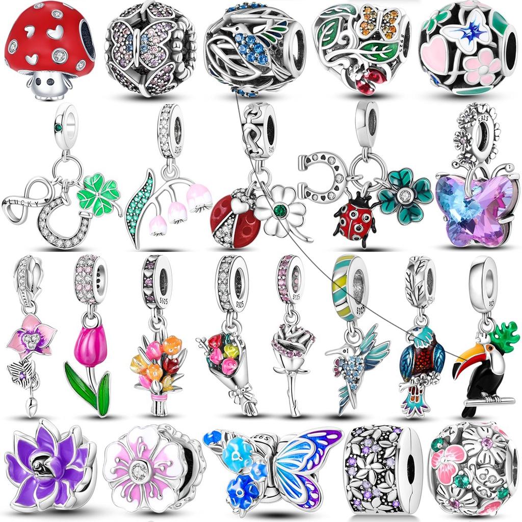 copper Spring Collection Charm Bead Flower Daisy Shamrock Primrose Bird Butterfly Dangle Compatible With Fashion Bracelets Do It Yourself Jewellery