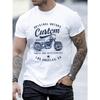 Men's 100% cotton fashionable casual loose oversized retro motorcycle pattern printed round neck short sleeved t-shirt