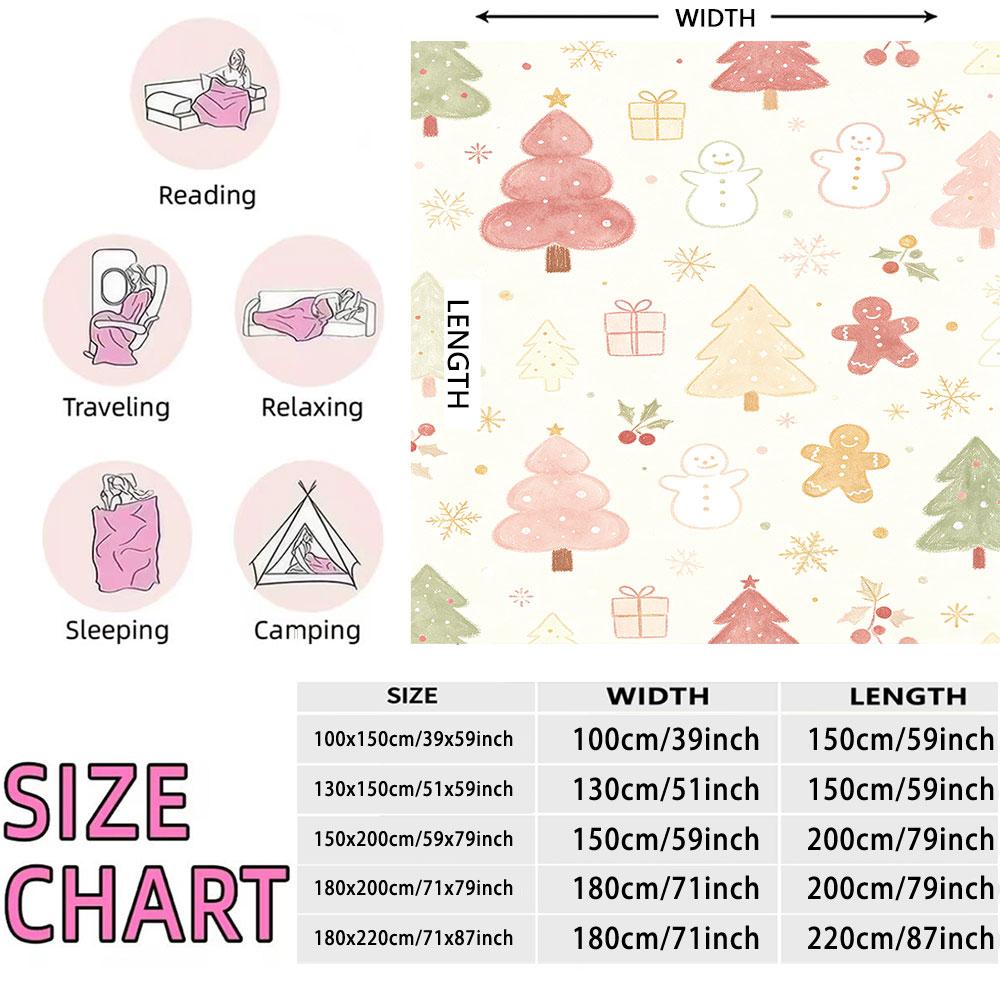 Cute Pink Christmas Tree Flannel Blanket Soft Cozy Throw Blanket Kawaii Holiday Xmas Girls Bedroom Couch Decor Blanket