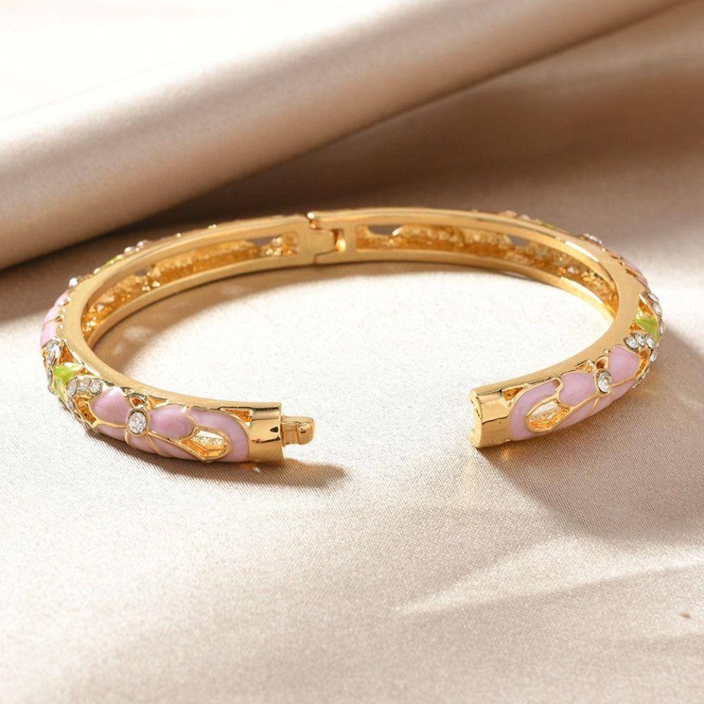 Bracelet jonc cloisonné vintage en émail style chinois pour femmes bracelet de main bracelet jonc ajouré à fleurs femme