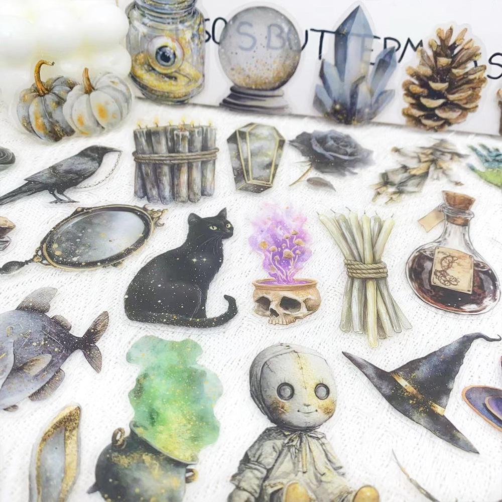 50 Vintage Witch's Trinkets PET Transparent Stickers for DIY Decorating: Suitcase, Guitar, Skateboard, Mobile Phone