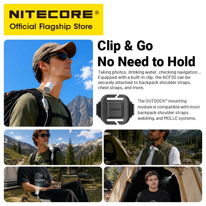 NITECORE NCF20 Outdoor Clip-on Fan Handheld Fan Portable Pocket Cooling Blower 43g for Fishing Camping Commute Hiking Concert