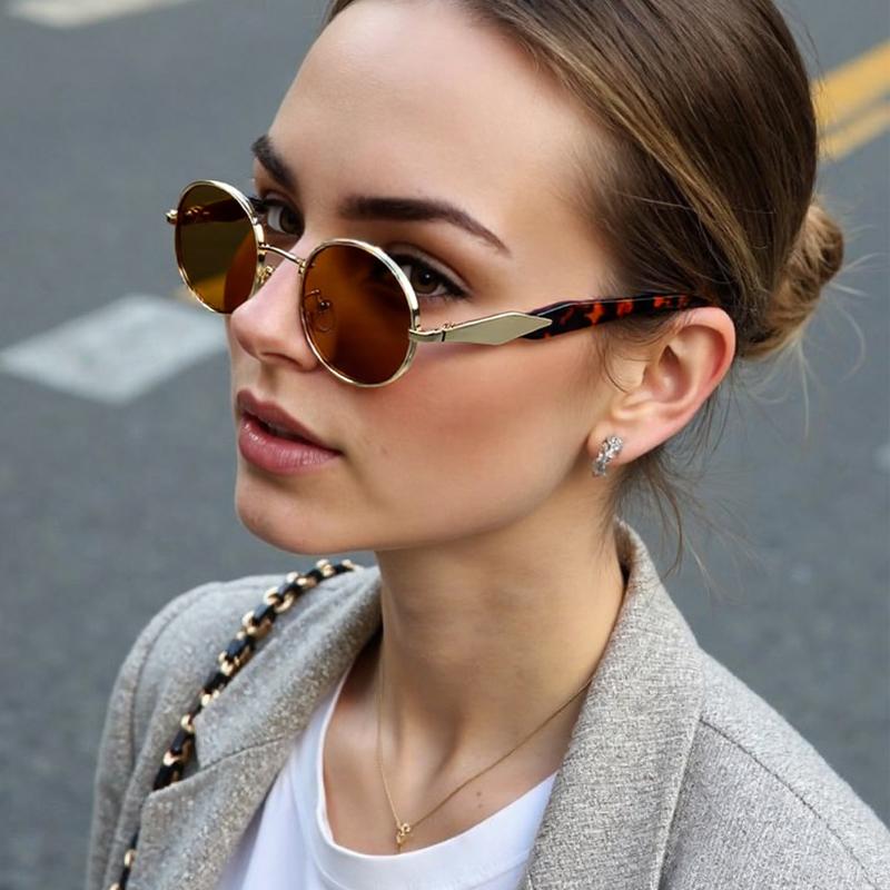 Vintage Oval Metal Sunglasses Women Casual Fashion Brand Eyewear Female Luxury Sun Glasses Punk Unisex Stylish Shades UV400