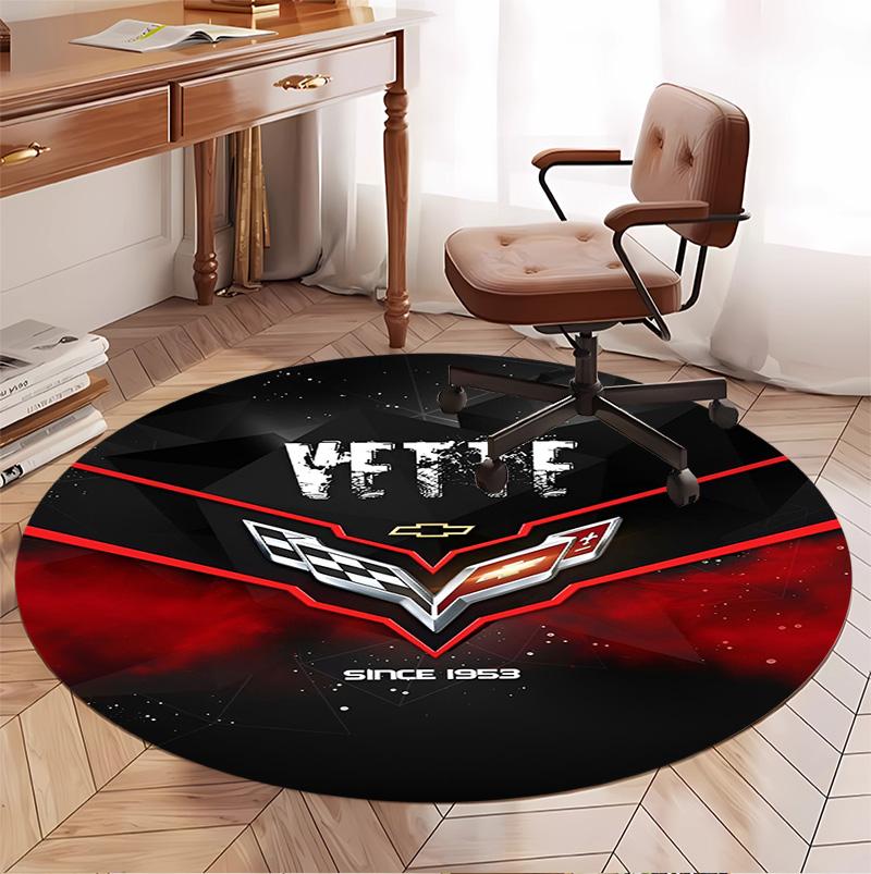 Chevrolet Corvette Desenli Yuvarlak Halı, İç/Dış Mekan Paspası, Piknik, Oyun Odası, Yatak Odası, Ofis, Oturma Odası, Ev Dekorasyonu Halısı, Doğum Günü Hediyesi