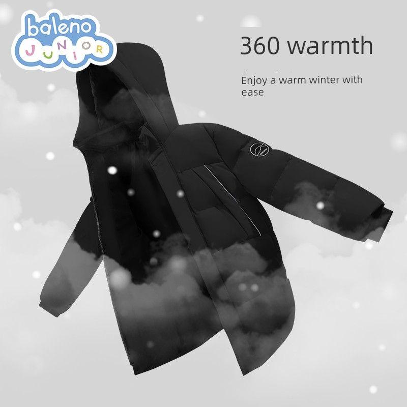 Baleno Kids Boys  down Jacket Mid-Length Children s Winter Coat Autumn and Winter Thickened Warm Winter Clothing for Boys Black#Solid Color 160