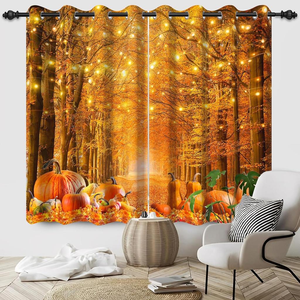Blackout Maple Leaf Curtain Autumn Landscape Print Window Forest Treatment Curtains Bedroom Kitchen Office Made Of Polyester Washable Decor Ready