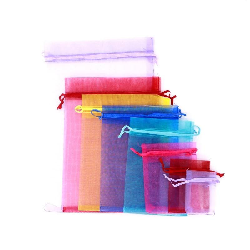 25/50pcs 7x9 15x20 17x23cm Organza Bag Christmas Party Candy Gift Bags Wedding Decor Drawstring Packaging Bag Pouches 50%