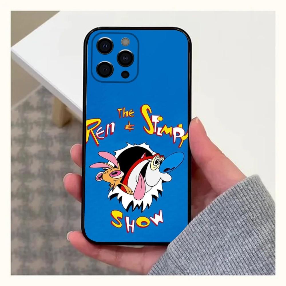 Anime Ren and S-stimpy Phone Case For Apple iPhone 15,14,13,12,11,Pro,X,XS,Max,XR,Plus,Mini Soft Black Cover