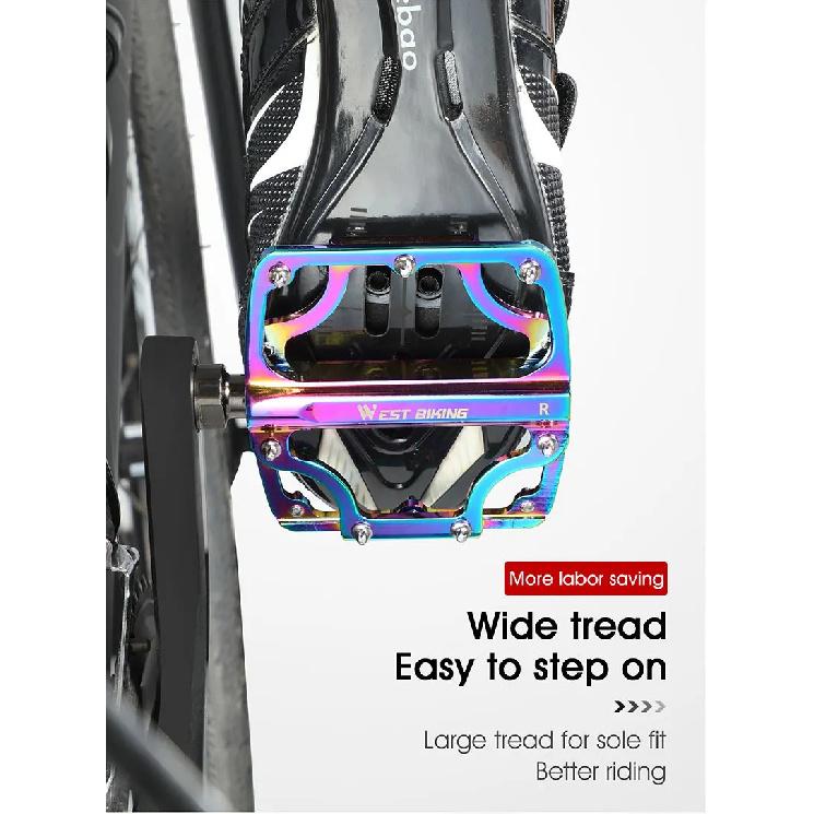 WEST BIKING Bicycle Pedals 3 Bearings CNC Ultralight MTB Road Bike Part Colorful Anti-slip Flat BMX Pedals Cycling Accessories