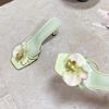 Fashion Pink Fashion Flower Women Thin Heels Sandals Slides Shoes Female Square Toe Footwear Ladies High Heels Sandals Shoes Pumps
