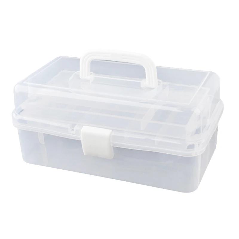 Třívrstvý průhledný plastový úložný box na umělecké a řemeslné potřeby, šicí úložný box, skládací box na nářadí, úložný box na různé umělecké potřeby