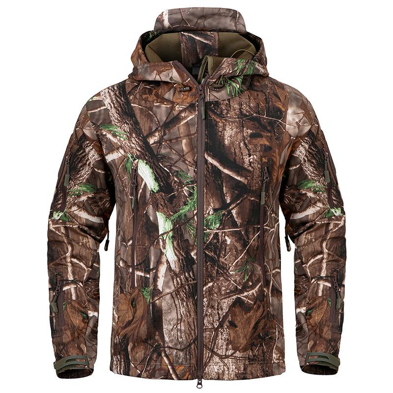 Men's Soft Shell Waterproof Camouflage Hunting Jacket Warm Fleece Lined Hooded Camo Hunt Clothes Military Tactical Coat Outdoor Windbreaker US Size