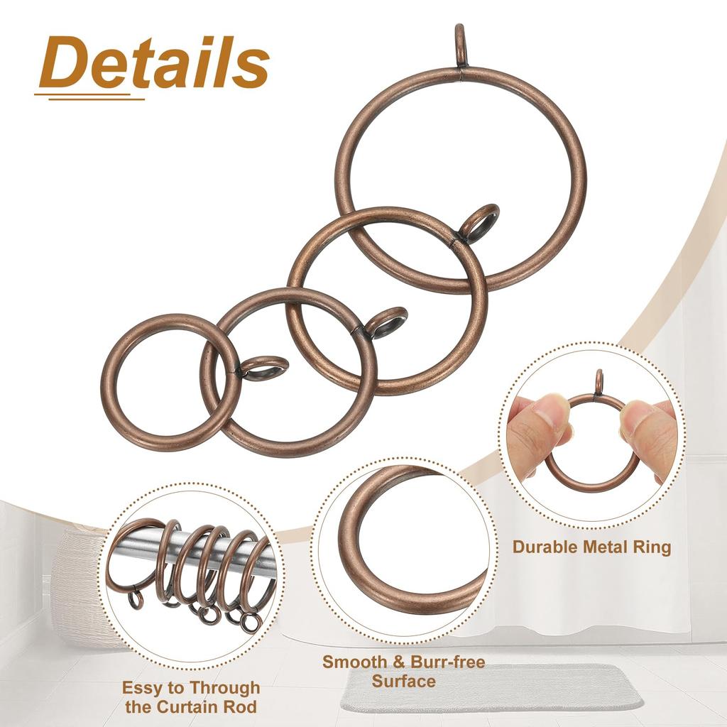 PATIKIL Inner Diameter Curtain Rod Rings with 30 Metal Drapery Curtain Rod Hoop Copper Color 1.3-inch Eyelets, Rings, Pins,