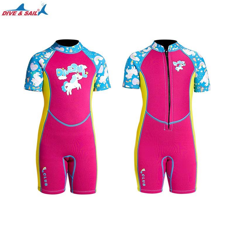 2.5MM Children's Diving Suit One-piece Short-sleeved Girls 'Mid-sized Swimsuit Snorkeling Surfing Warm