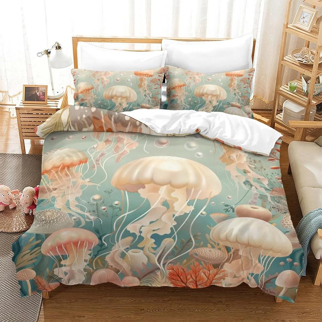 Duvet Cover Set Cartoon Jellyfish Printed Bedspreads Adult High Quality Bedding Set Bed GiftQueenWarm And ComfortableBoys