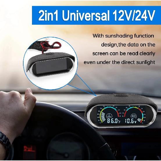 12V Auto 2-in-1 LCD-Anzeige Voltmeter + Wassertemperaturanzeige Mit 1/8 NPT Temperatursensor Wassertemperaturanzeige für Auto LKW
