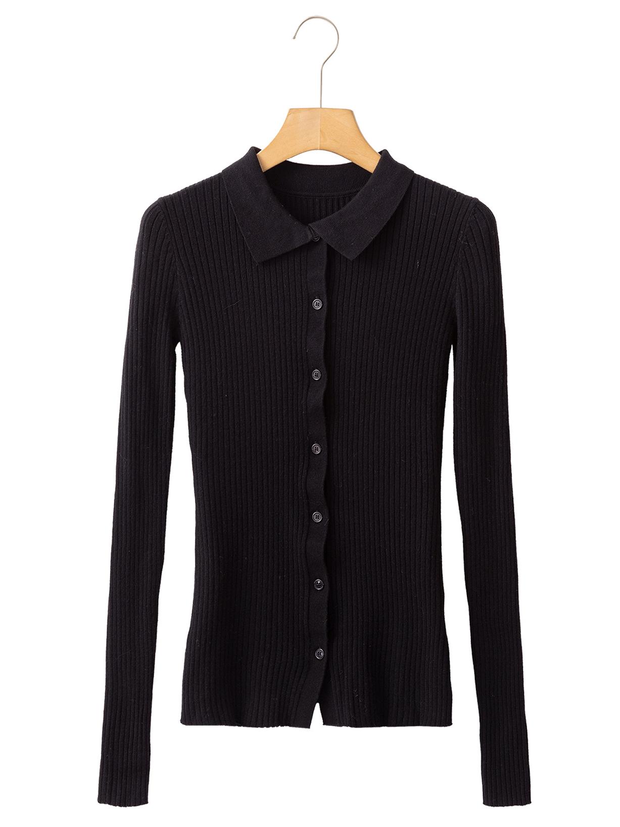 

Осенний однотонный кардиган: Универсальный женский вязаный свитер с однобортной застежкой на несколько пуговиц Large чёрный