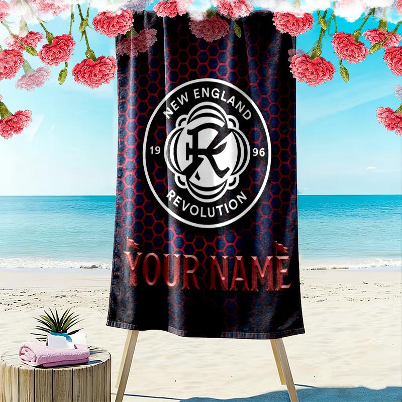 Name Custom New England Revolution Print Beach Towel, Large Soft Quick Dry Towel for Beach Camping Swimming