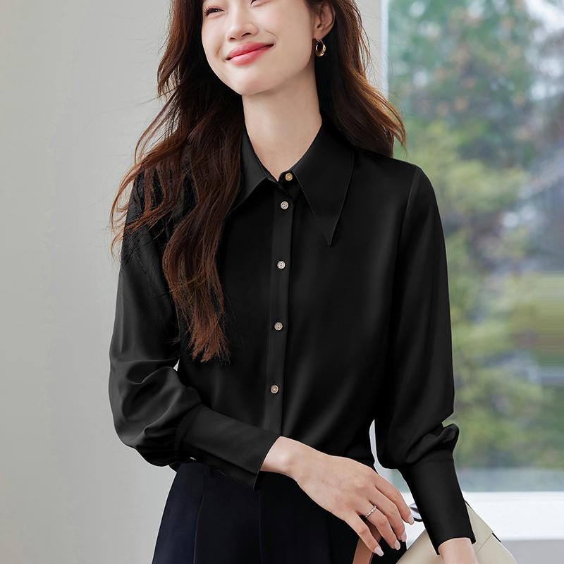 Women Blouses Shirts 2025 Spring Long Sleeve Women Blouse Shirt Office Lady Turn Down Collar Black White Blouse Shirt Women Tops J921