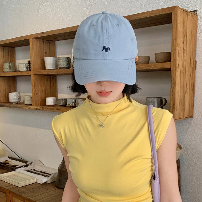 Cute Fox Embroidered Blue Baseball Hat Women In 2025 Korean Edition Head Circumference Show Face Small Duck Tongue